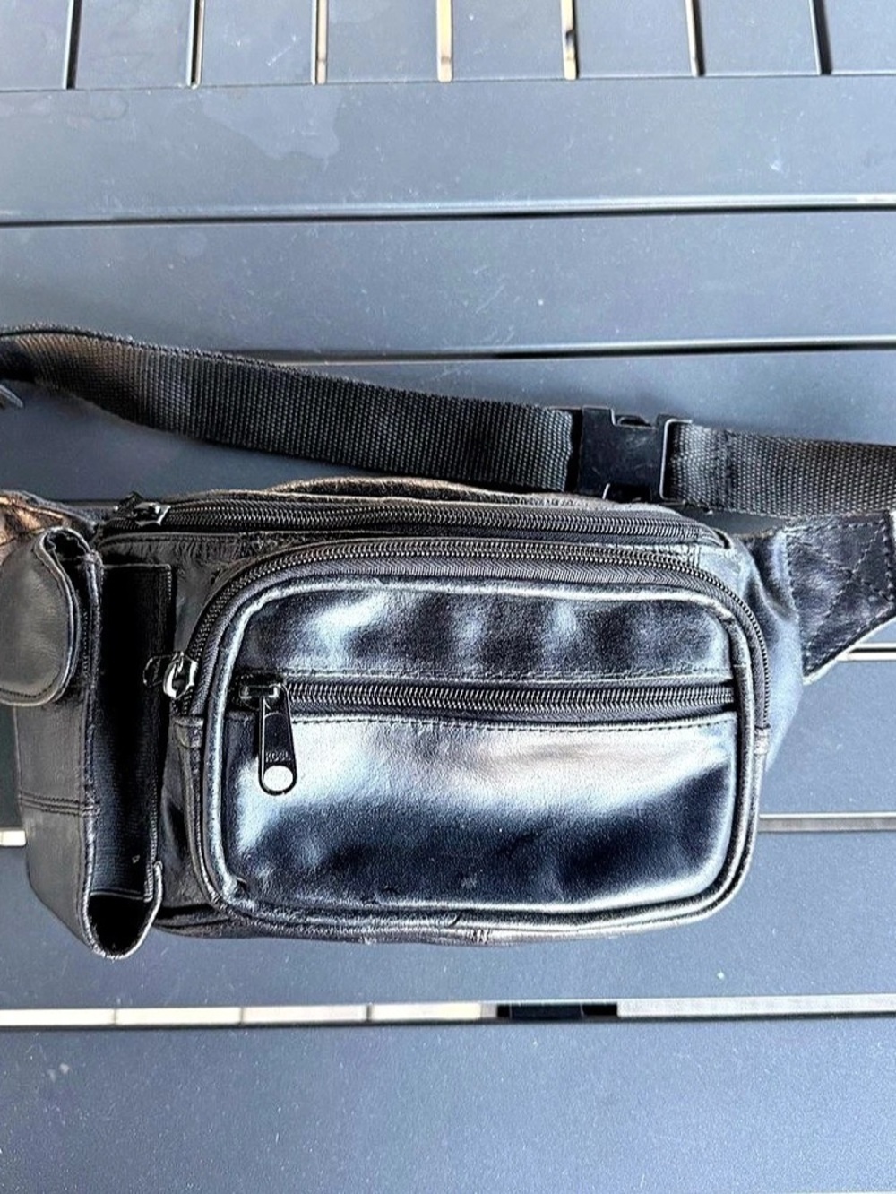 Vintage 90s Wilsons Leather Black Genuine Leather Fanny Pack Waist Belt Bag